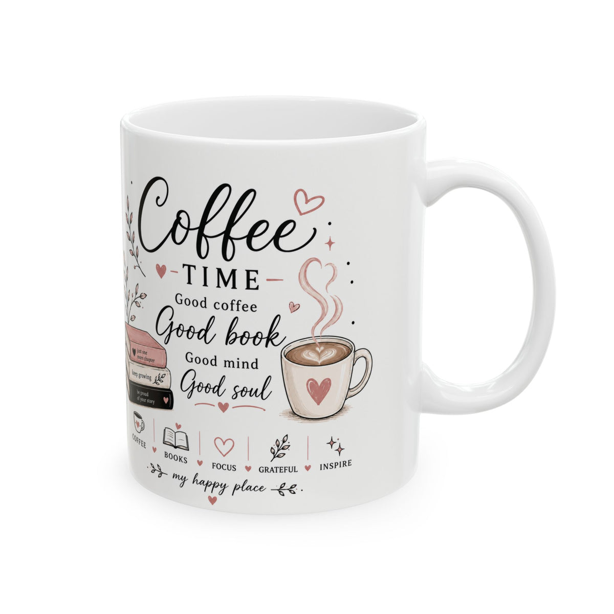 Coffee & Books Ceramic Mug — 'Coffee Time' Cozy Reading Gift (11oz/15oz)