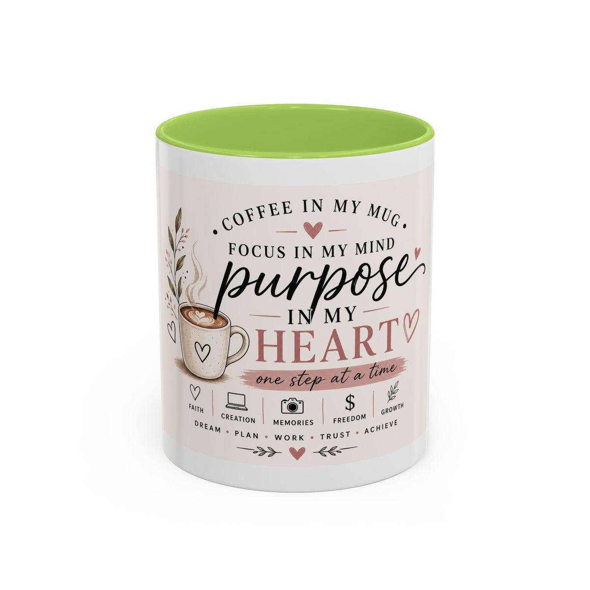 Coffee Mug — "Coffee in My Mug, Purpose in My Heart" Inspirational Accent Mug (11/15 oz)