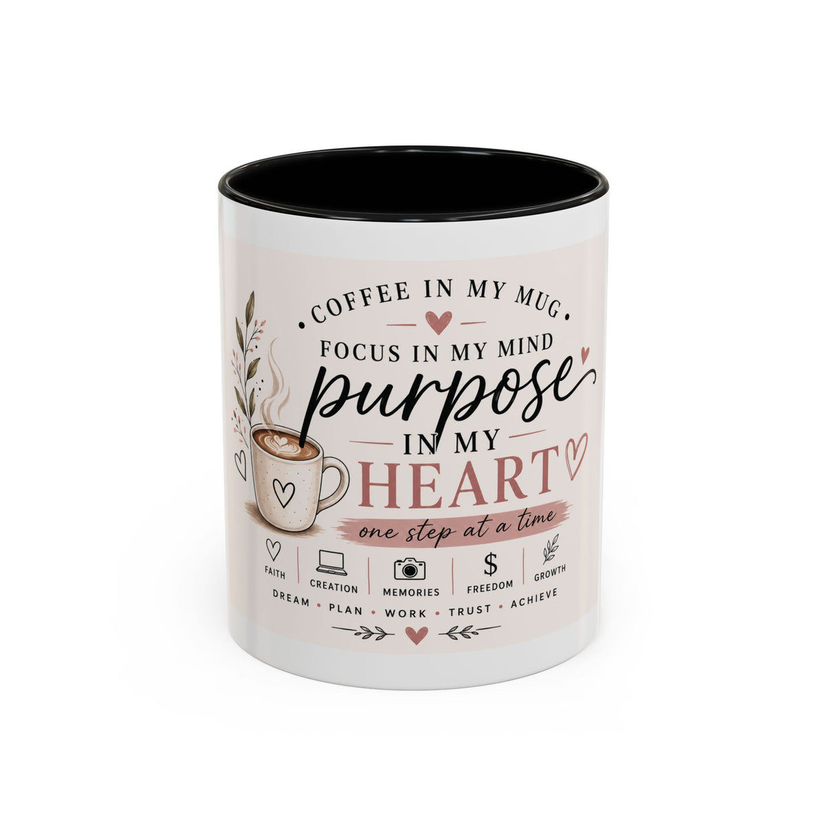 Coffee Mug — "Coffee in My Mug, Purpose in My Heart" Inspirational Accent Mug (11/15 oz)