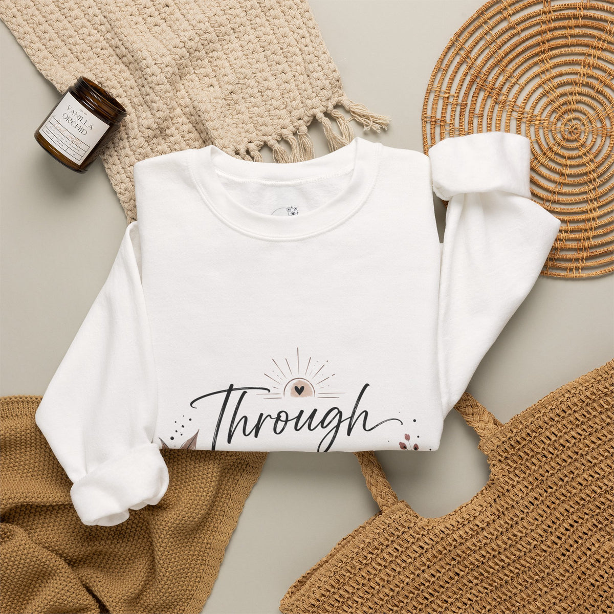 Crewneck Sweatshirt — "Through Purpose" Floral Inspirational Pullover