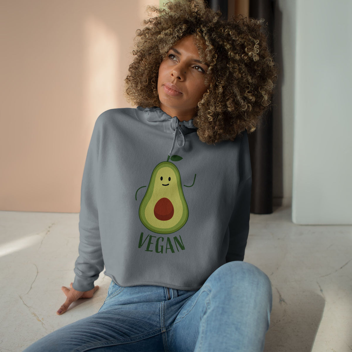 Vegan Avocado Cute Graphic Crop Hoodie