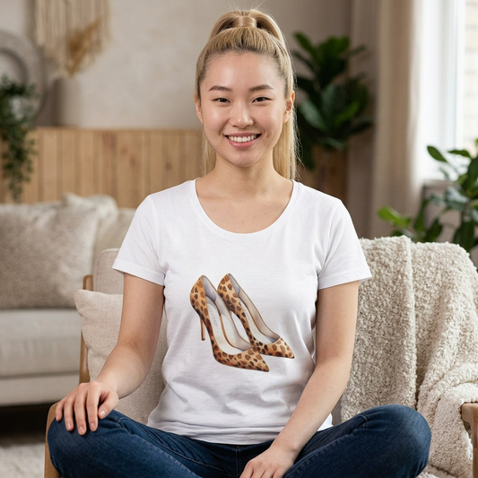 Leopard Print Stiletto Women's T-Shirt — Chic Shoe Graphic Tee