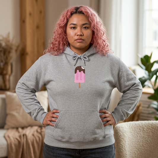 Ice Cream Popsicle Hoodie — Cute Pink Chocolate Drip Graphic Sweatshirt