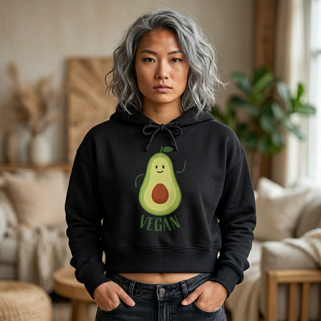 Vegan Avocado Cute Graphic Crop Hoodie