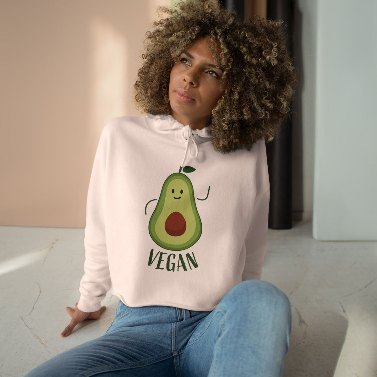 Vegan Avocado Cute Graphic Crop Hoodie