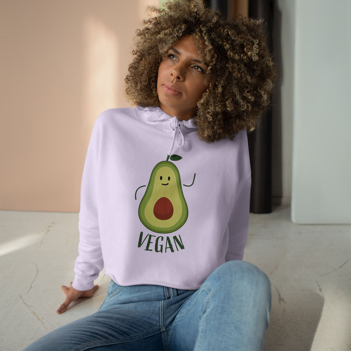 Vegan Avocado Cute Graphic Crop Hoodie