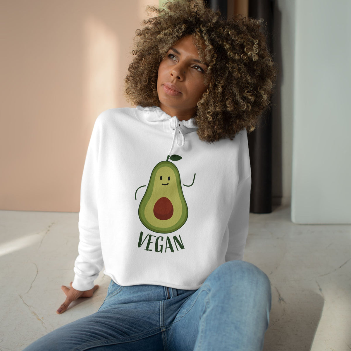 Vegan Avocado Cute Graphic Crop Hoodie