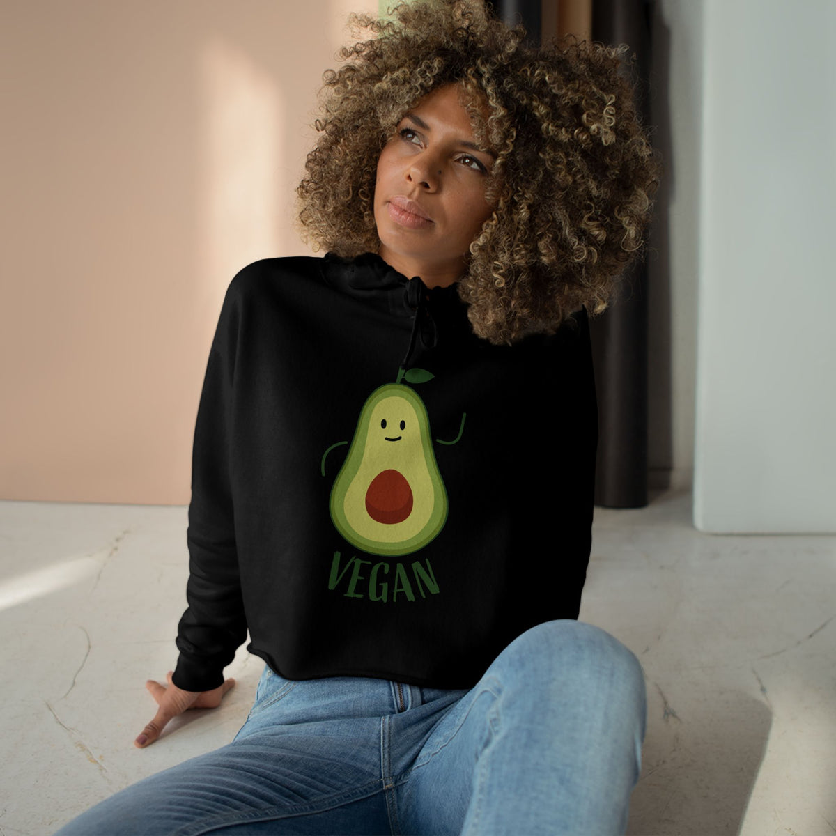 Vegan Avocado Cute Graphic Crop Hoodie