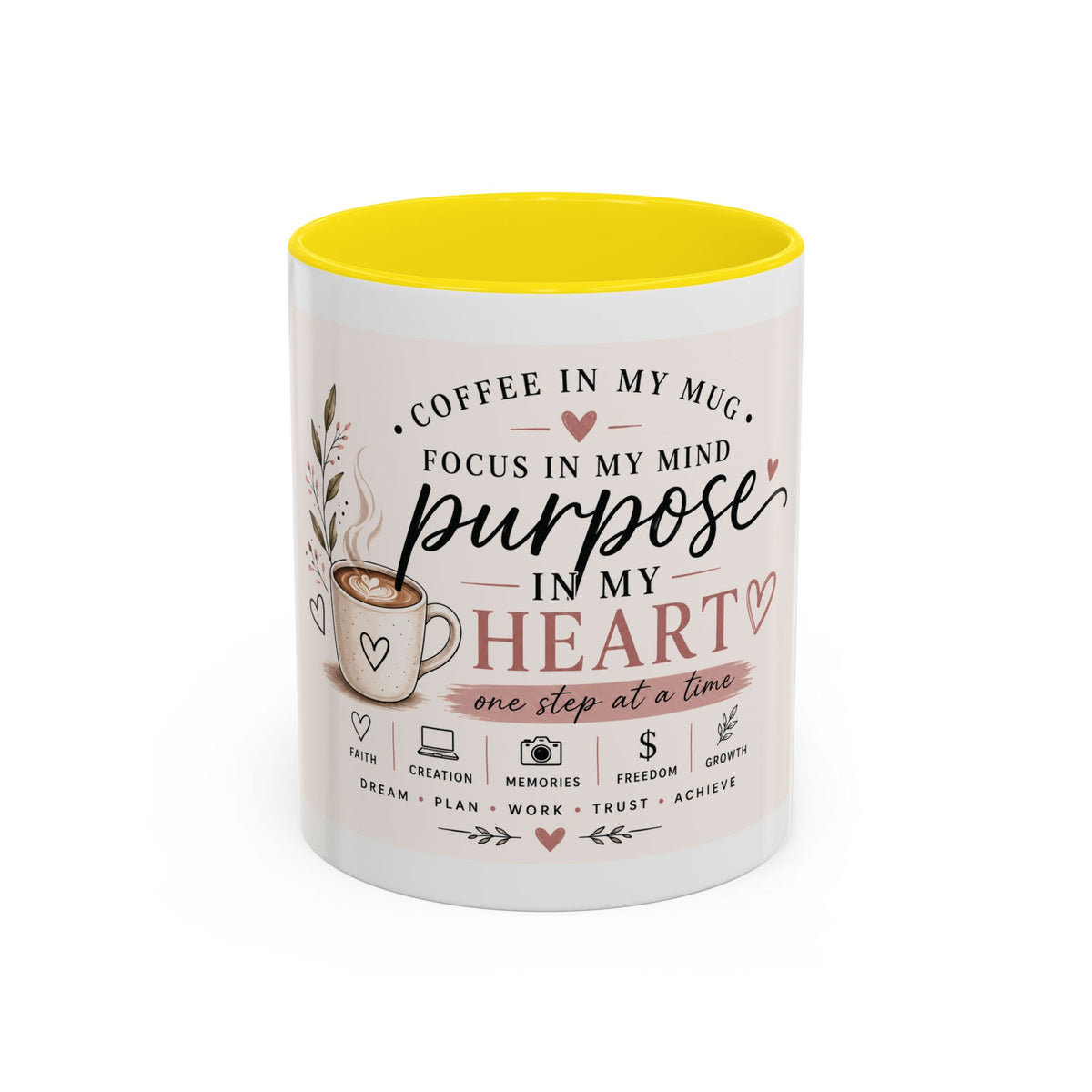 Coffee Mug — "Coffee in My Mug, Purpose in My Heart" Inspirational Accent Mug (11/15 oz)