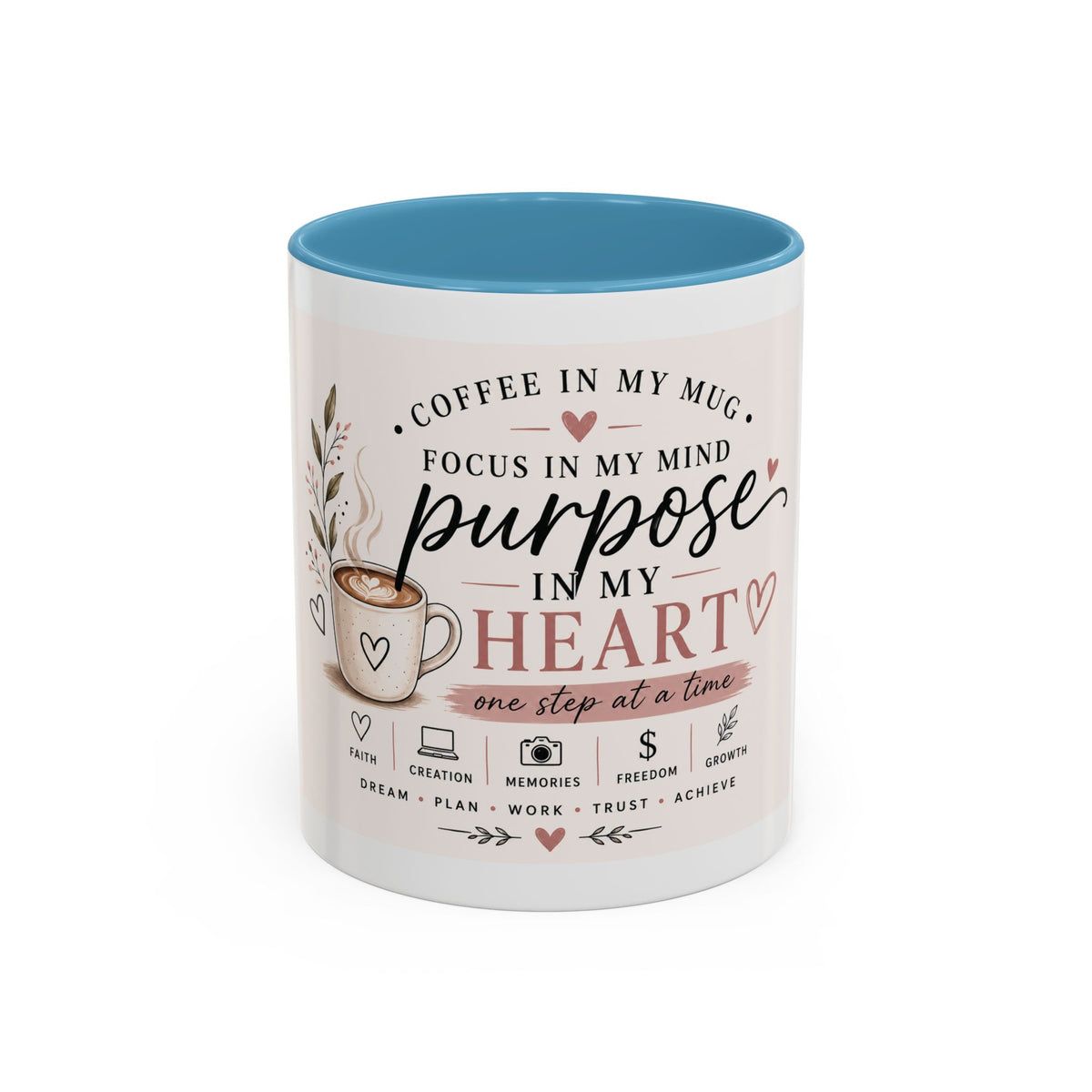 Coffee Mug — "Coffee in My Mug, Purpose in My Heart" Inspirational Accent Mug (11/15 oz)