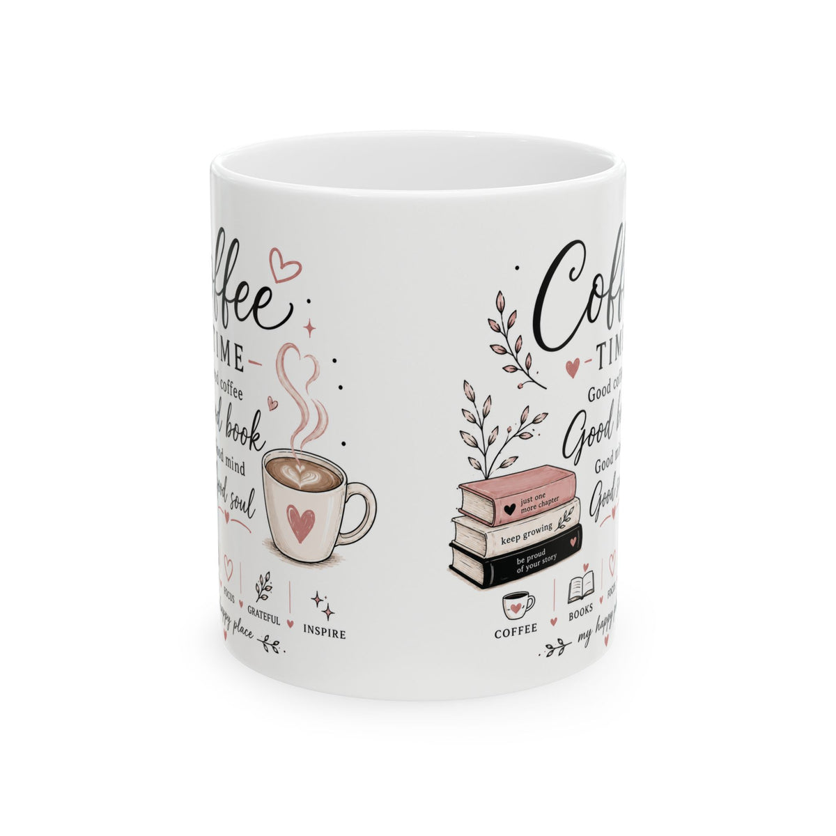 Coffee & Books Ceramic Mug — 'Coffee Time' Cozy Reading Gift (11oz/15oz)