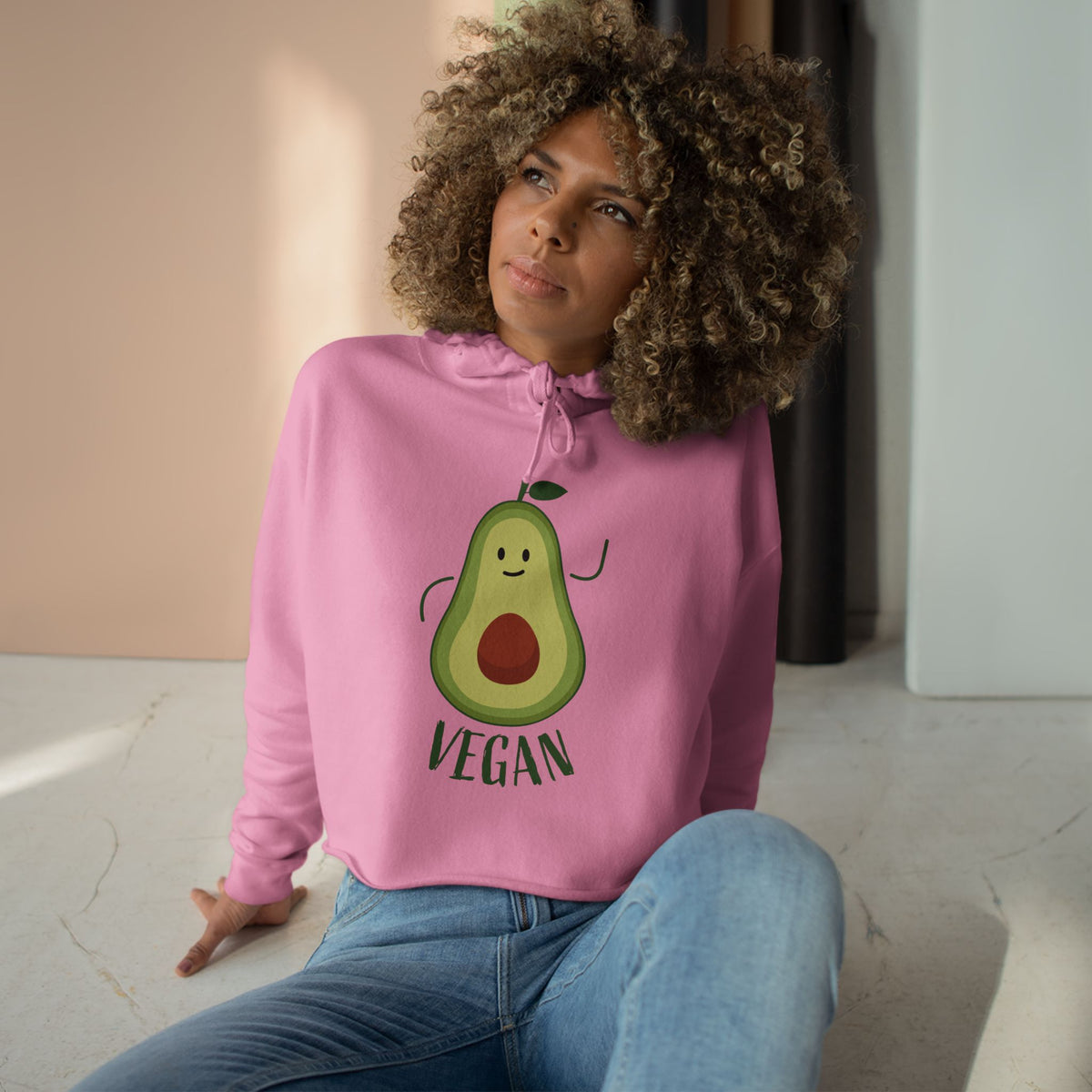 Vegan Avocado Cute Graphic Crop Hoodie