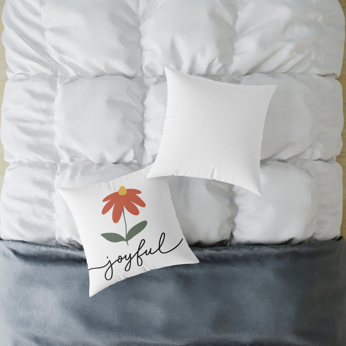 Joyful Floral Square Pillow | Home Decor, Gift for Her, Cozy Living Room, Botanical Pillow, Inspirational Cushion