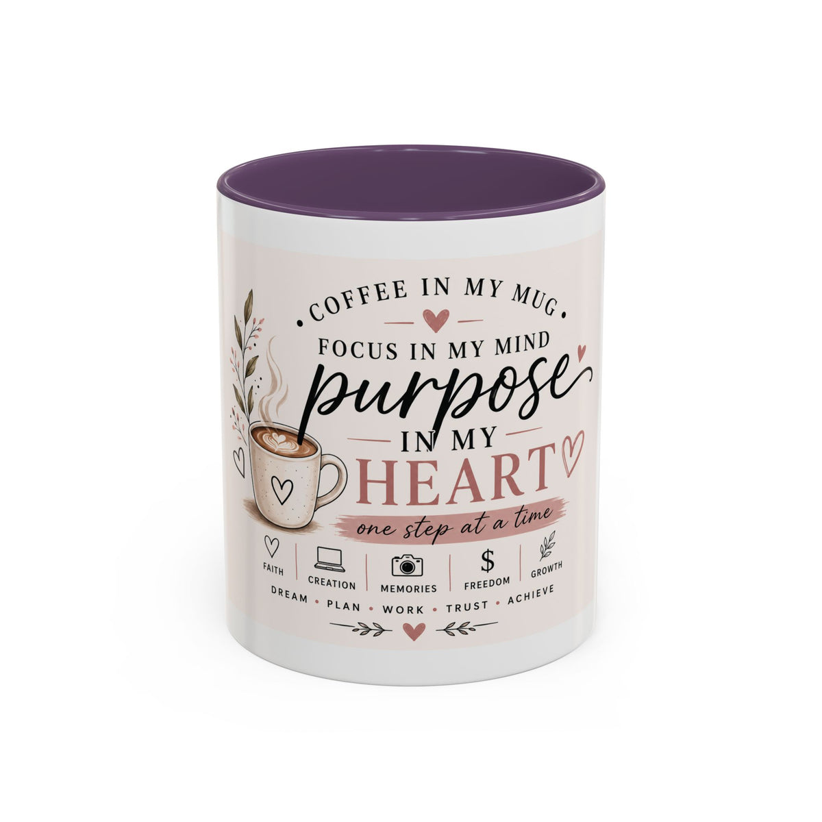 Coffee Mug — "Coffee in My Mug, Purpose in My Heart" Inspirational Accent Mug (11/15 oz)